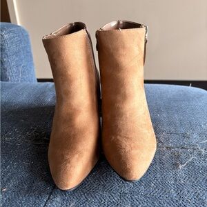 Tan Suede Pointed Toe Ankle Boots